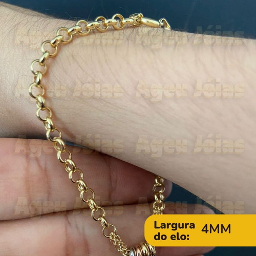 Pulseira Portuguesa Ouro 18k Com Pingente Coração Berloque