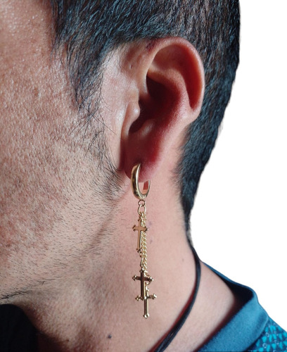 Arete Piercing Acero Unisex Hombre Mujer Cruces Cadenas Moda