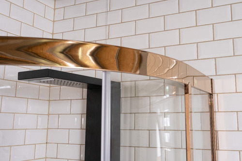 Box De Ducha Mampara Gorena Cuzco 90cm Cabina Curva S/base Armazón Rose Gold Panel Transparente