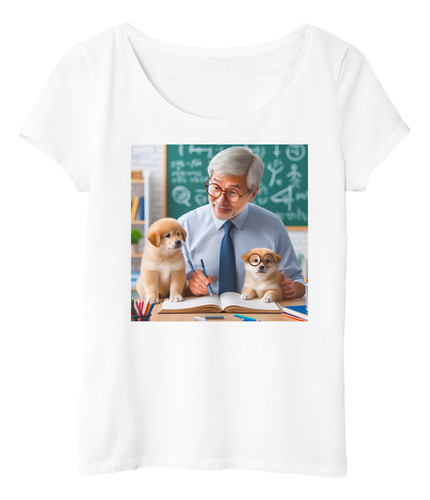 Remera Mujer Perritos Estudiando Profe Libros M1