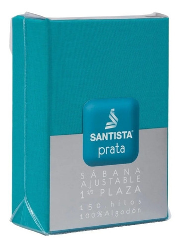 Sábana Ajustable 11/2pl Santista Prata 100% Algodón-colores Color Turquesa Oscuro Diseño De La Tela Liso