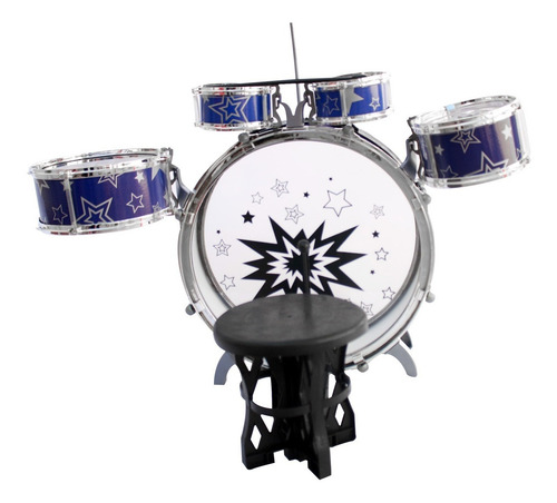 Bateria Acústica Infantil Com Baqueta Banco Cores Brinquedo