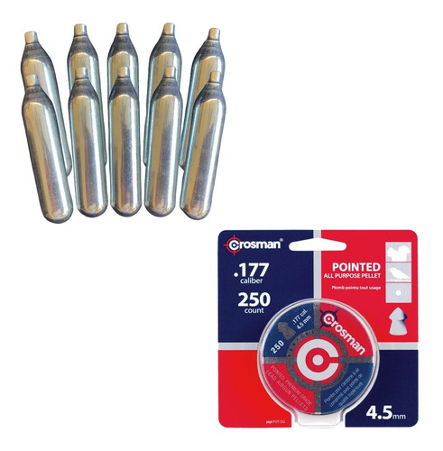 Kit Paquete 10 Tanques Co2 12g Y Diábolos 4.5 Acero Crosman