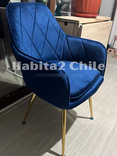 Pack 2 Sillas Terciopelo Patas Doradas Respaldo Estructura de la silla Azul