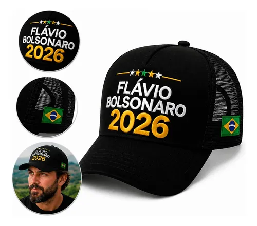 Bone Flavio Bolsonaro 2026 Presidente Redinha Premium Brasil Preto U