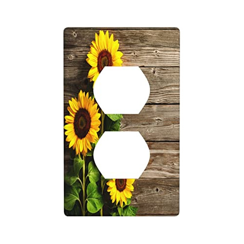 Autumn Sunflowers Wood Pattern Outlet Wall Switch Panel...