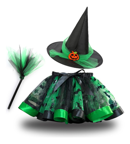 Disfraz De Halloween Bruja Para Niñas,con Varita + Sombrero