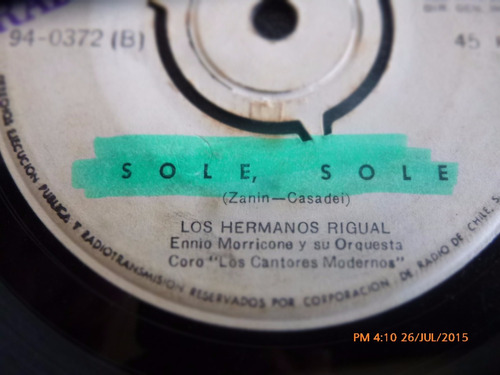 Vinilo Single De Los Hermanos Rigual -- Sole Sole (  R137