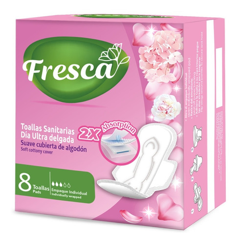 Imagen 2 de 4 de Toallas Sanitarias Fresca Ultradelgada Día 8 Und 24 Paq