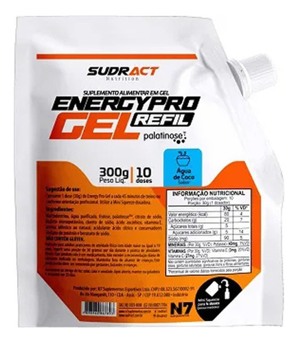 Energy Pro Gel Refil 300g - 10 Doses - Sudract Sabor Água De Coco