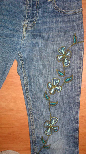 Pantalon Jean Azul Flores Bordados Vintage 90s Usa Chicas