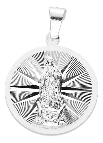 Medalla Virgen Redonda Radial Diamantada En Plata .925