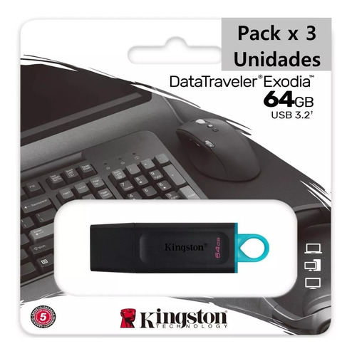 Imagen 2 de 10 de Pack X 3 Pendrive 64gb Kingston Datatraveler Exodia Usb 3.2