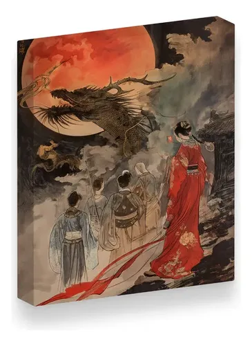 Cuadro Lienzo Canvas |25x30| Arte Chino Dragon Luna Sangre