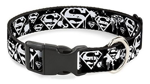 Cat Collar Breakaway Superman Shield Splatter Black White 9 