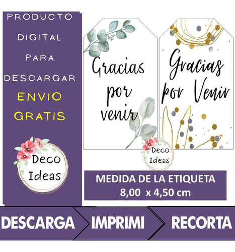 Imagen 4 de 5 de Kit Emprendedores 01 Gracias Por Venir A Color Tag Etiquetas