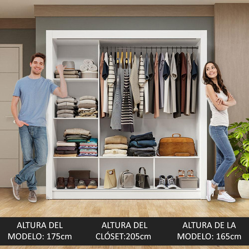Ropero Closet Madesa 3 Puertas 1 Espejo Bg Color Blanco/Gris