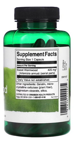 Absinto Artemisia Annua Swanson 90 Capsulas Sabor Sem sabor