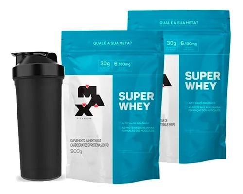 Kit 2x Super Whey Protein Conc Iso - 900g Cada Max Titanium Sabor Baunilha