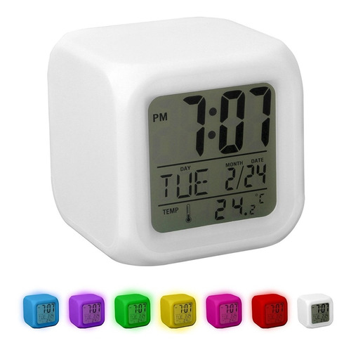 Reloj Despertador Digital Cubo Led Cambia Color +temperatura