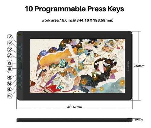 Tablet De Desenho Gráfico Huion Kamvas 16 2021 Com 10 De Des