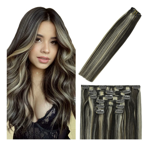 Extensiones De Cabello Humano Con Pinzas, Color Castano Oscu