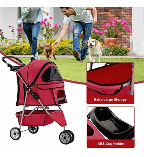 Nueva Red Pet Cochecito Cat Dog Cage 3 Ruedas Cochecito