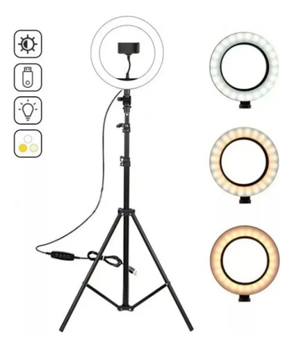 Aro De Luz Led Fotos Regulable Led 26 Cm Soporte + Base Usb