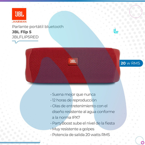 Imagen 2 de 10 de Parlante Jbl Flip 5 Bluetooth Jblflip5red Rojo