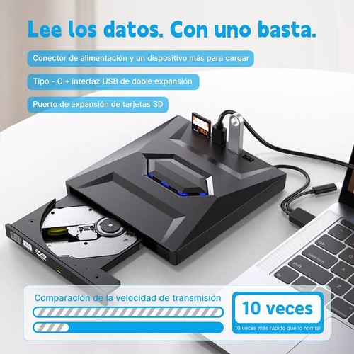 Grabador Dvd/cd Externo Lector Usb Type C Con Sd/tf Puerto