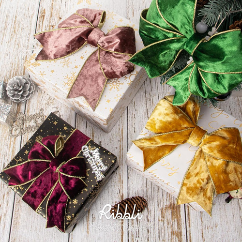 Liston De Terciopelo Alambre Dorado Metalico Navideño