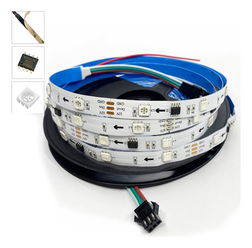 Fita Led Endereçavel 5m Ws2811 12 Volts 150 Leds Ip30 Branca