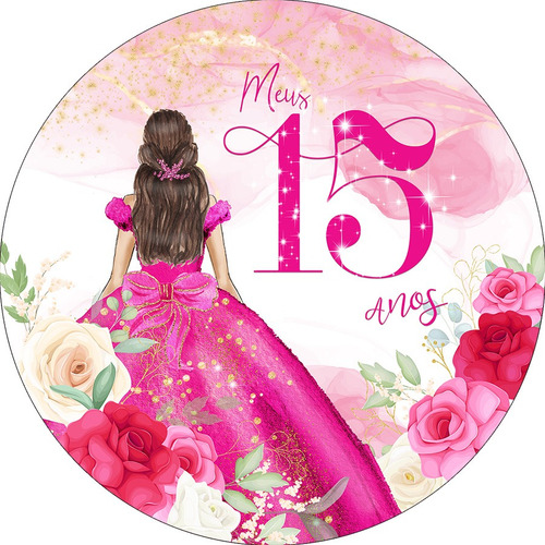Painel De Festa Redondo 1,5x1,5 - 15 Anos Princesa Pink 160 Cor Colorido