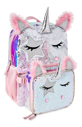 Morral Con Lonchera De Unicornio Lentejuelas 