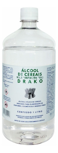 Álcool De Cereais 1 Lt 100% Puro Bebidas Finas Perfume