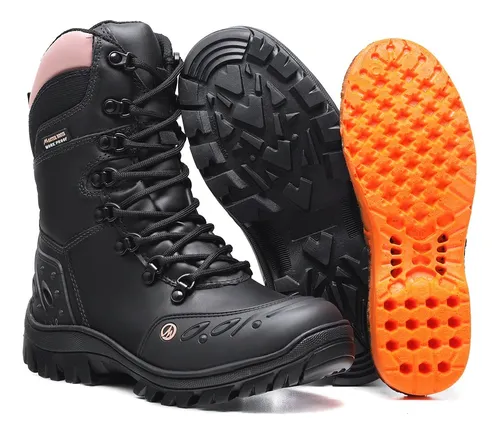 Bota Feminino Coturno Motociclista Em Couro Semi Imperme vel
