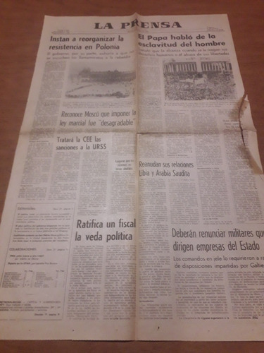 Tapa Diario La Prensa 02 01 1982 Yacyreta Polonia Juan Pablo