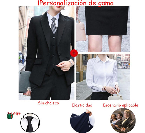 Trajes De Tres Piezas De Color Sólido For Sastre Dama Traje