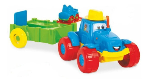 Trator Brinquedo C/ Carreta Infantil Educativo + 1 Carrinho 