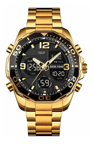 Reloj Hombre Skmei Skmei-1649- Cuarzo Pulso Dorado En Acero 