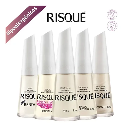 Kit 5 Esmaltes Risque Atacado Manicure Renda Francesinha Francesinha Branco Claro Transparen...