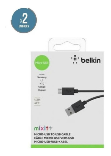 Kit 2 Cables Belkin Micro Usb Mixit Negro 1.2m 100% Original