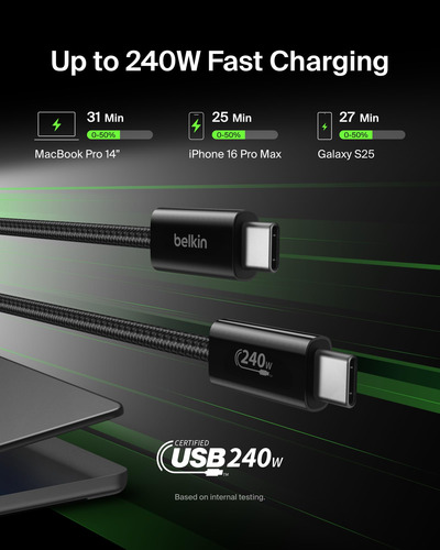 Cable Usb C A Usb C De 2 M Belkin Boostcharge 240 W Para Iph