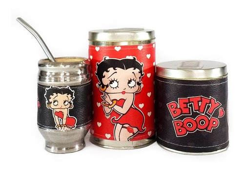 Combo Mate Aluminio Madera Yerbera Azucarera Lata Betty Boop