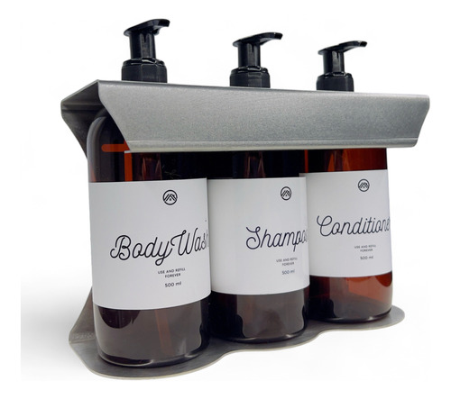 Set Dispenser Ducha Personalizado Shampoo Jabon - Acero Inox