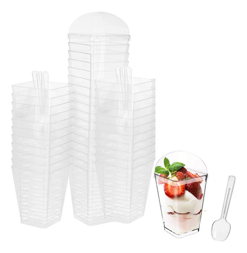 50 Vasos De Postre Con Tapa Y Cucharas, Vasos De Postre De P