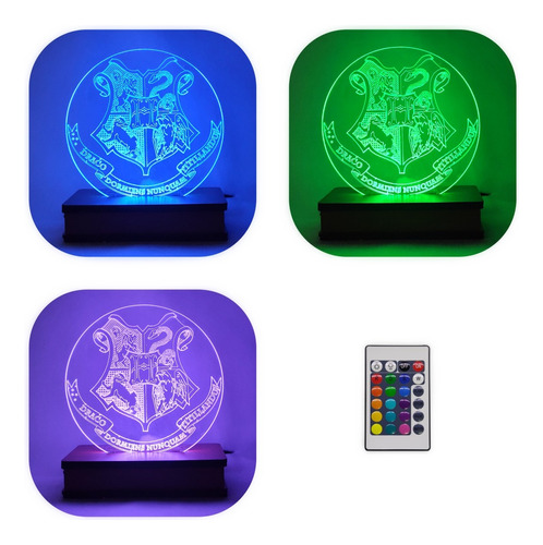 Lámpara Led 3d Harry Potter Escudo Hogwarts  16 Colores Rgb
