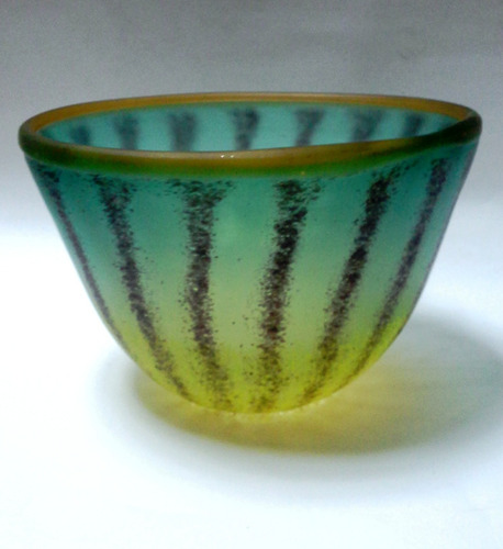 Bowl De Cristal Murano Opaco Mediano Verde Franjas (Usado)