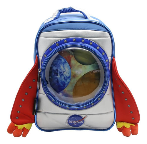 Mochila Escolar Nasa Cohete Espacio Exterior Color Plateado Diseño De La Tela Liso