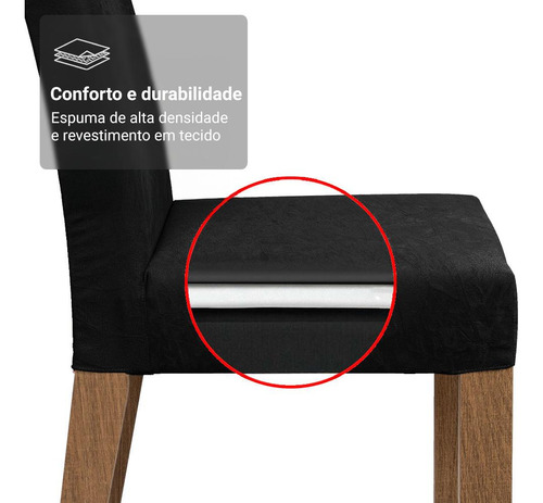 Sala Jantar Mesa Tampo Madeira 6 Cadeiras Simone Madesa Cor Rustic/Preto/Oxford Desenho do tecido das cadeiras Liso